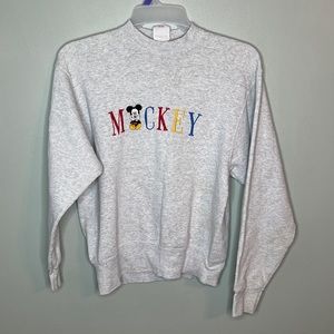 Vintage 90’s Disney Embroidered Mickey Mouse Crewneck Grey Size Medium.